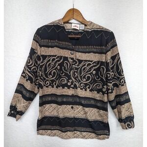 Vintage Alia‎ Women's Button Down Floral Aztec Print V Neck Long Sleeve 10